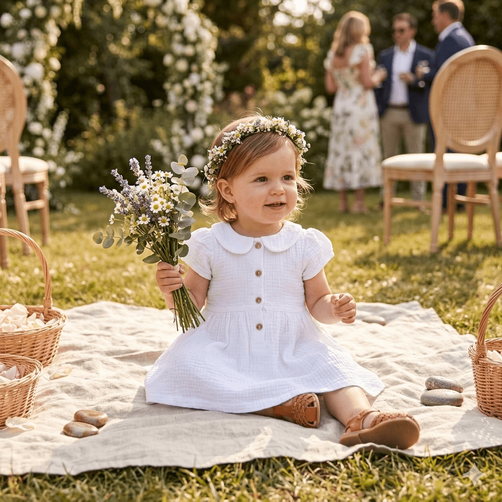 Robe été bébé fille col claudine BB&CO gaze coton blanc