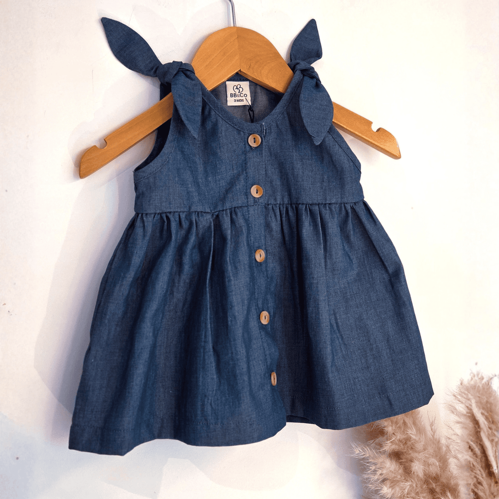 Robe évasée petits noeuds bébé fille BB&CO bleu jean