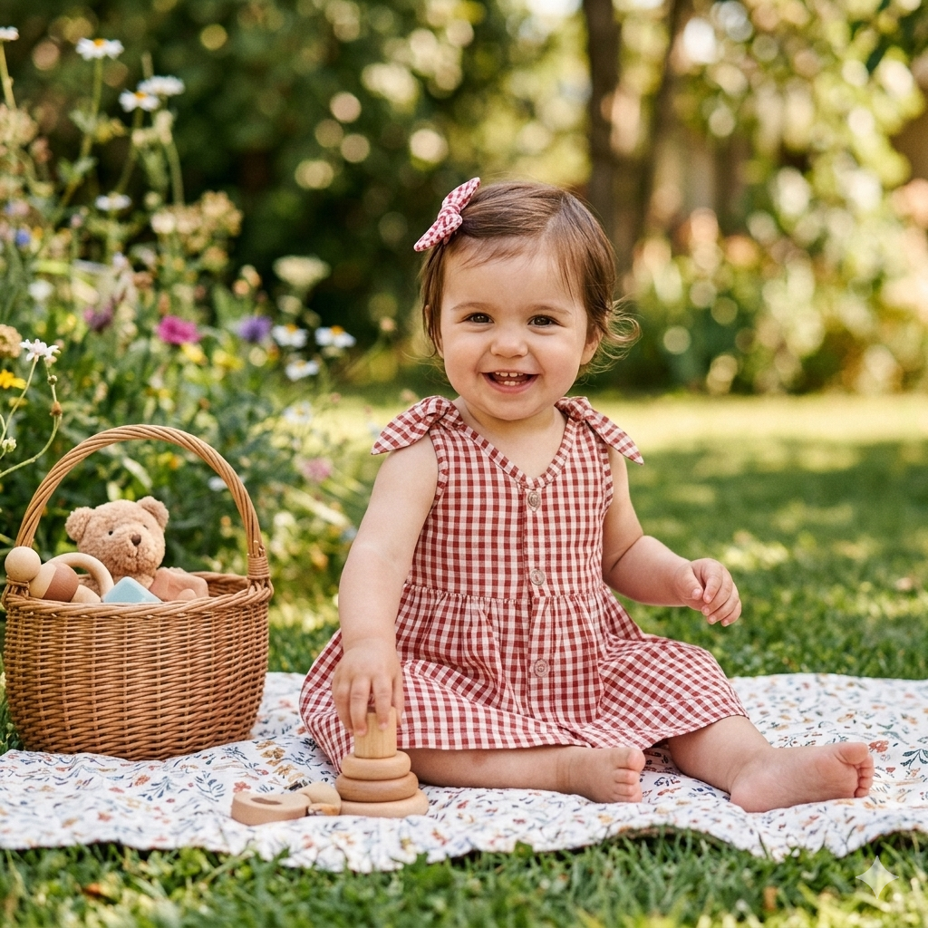 Robe évasée petits noeuds bébé fille BB&CO vichy pêche