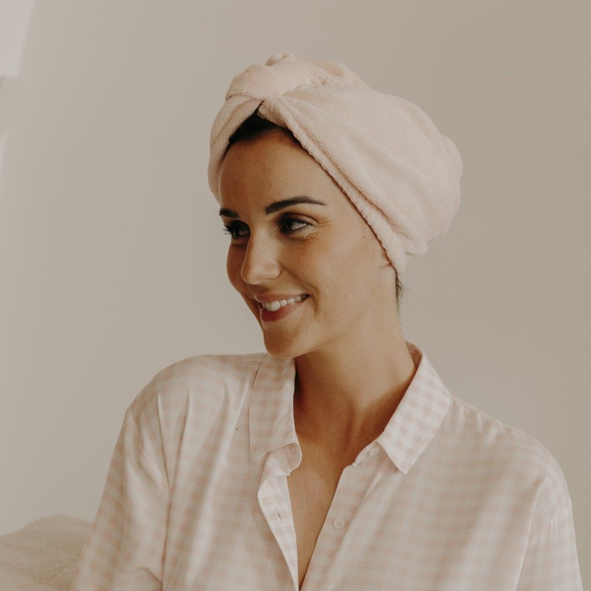Serviette turban cheveux en éponge bambou Poule House rose