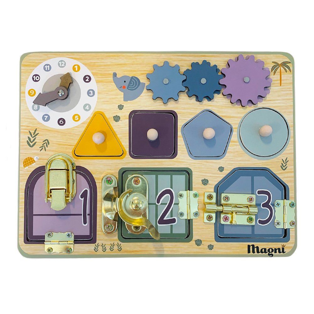 Tableau d'éveil Montessori verrous et engrenages Magni