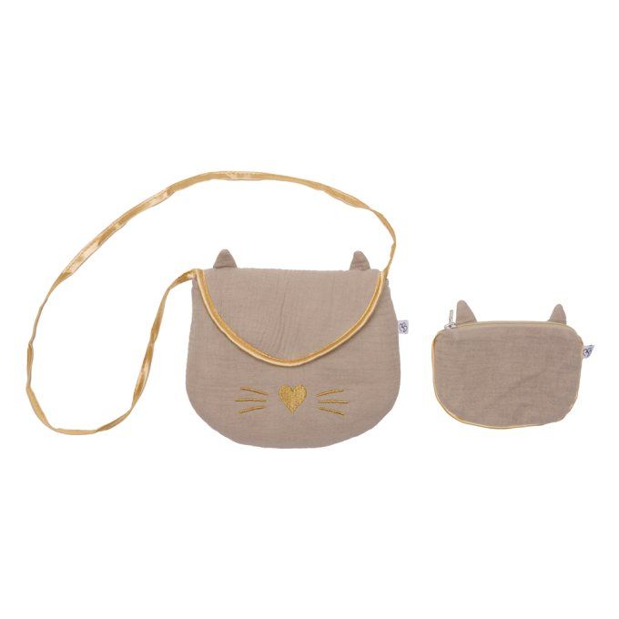 Sac bandoulière+porte-monnaie fillette BB&CO chat mocha