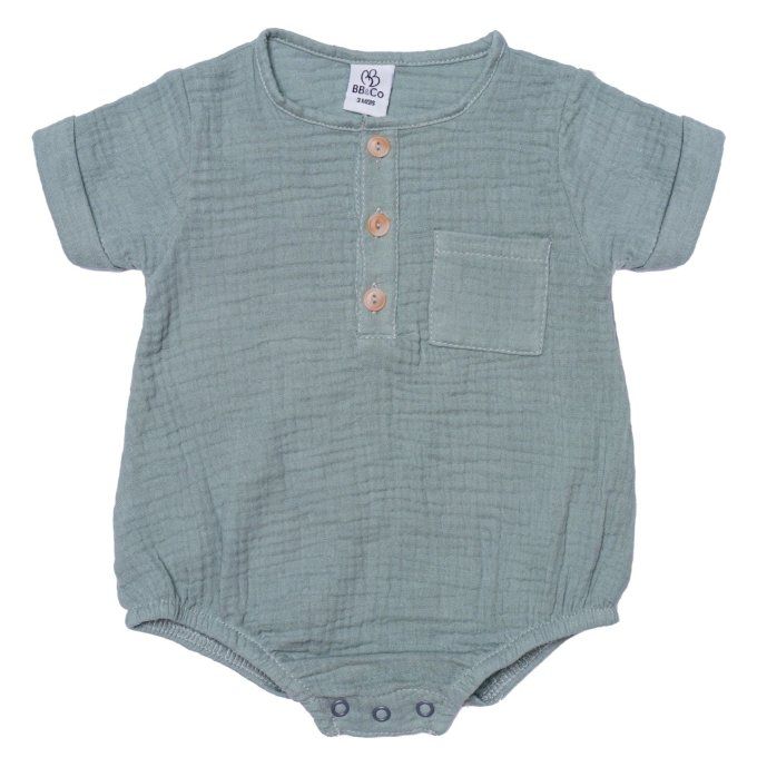 Barboteuse bébé garçon BB&CO gaze de coton vert de gris