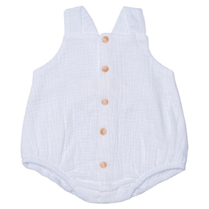 Barboteuse à bretelles bébé BB&CO gaze de coton blanc