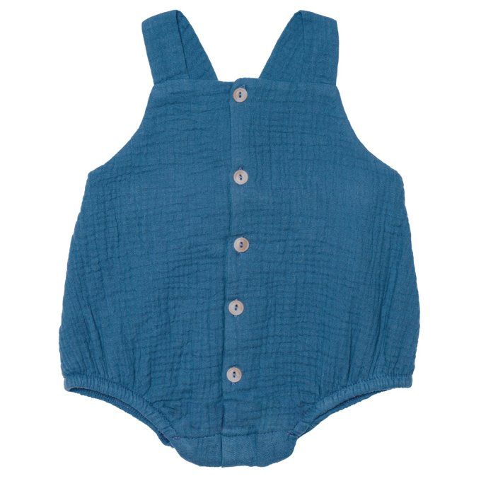 Barboteuse à bretelles bébé BB&CO gaze de coton bleue