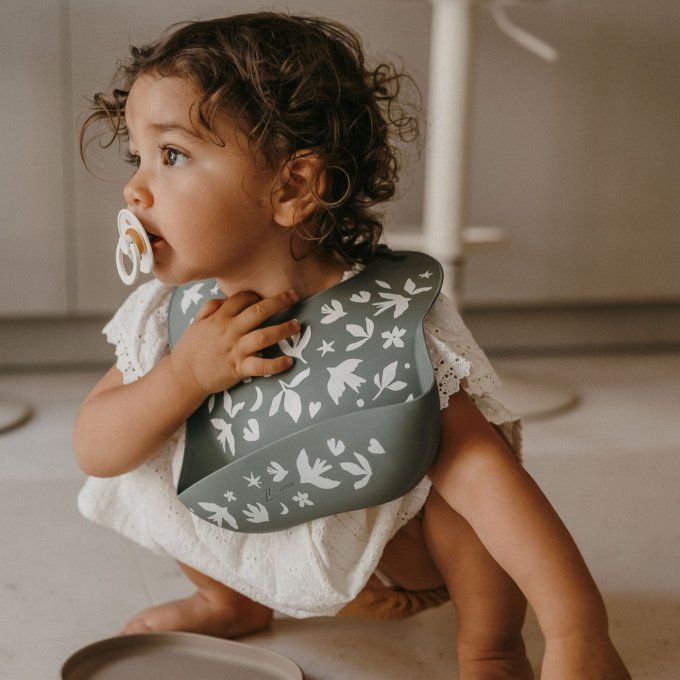 Bavoir en silicone pour bébé Zakuw Birdy vert sauge