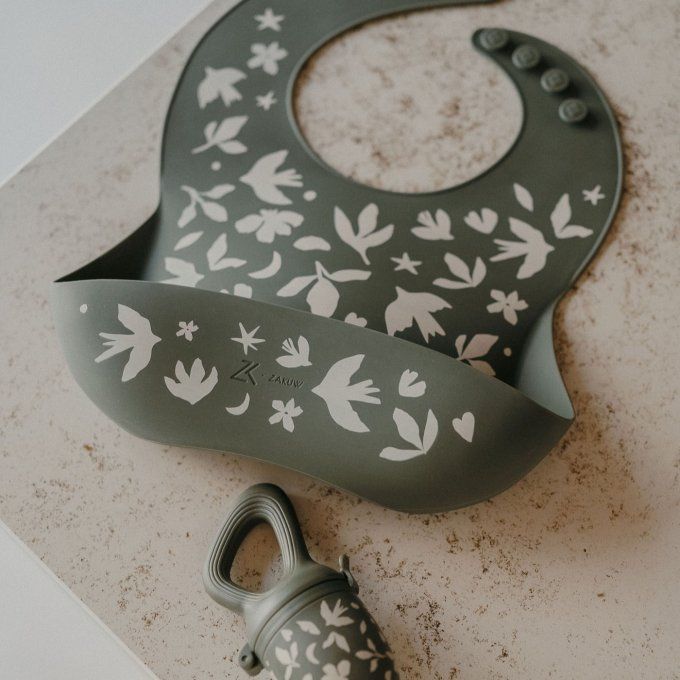 Bavoir en silicone pour bébé Zakuw Birdy vert sauge