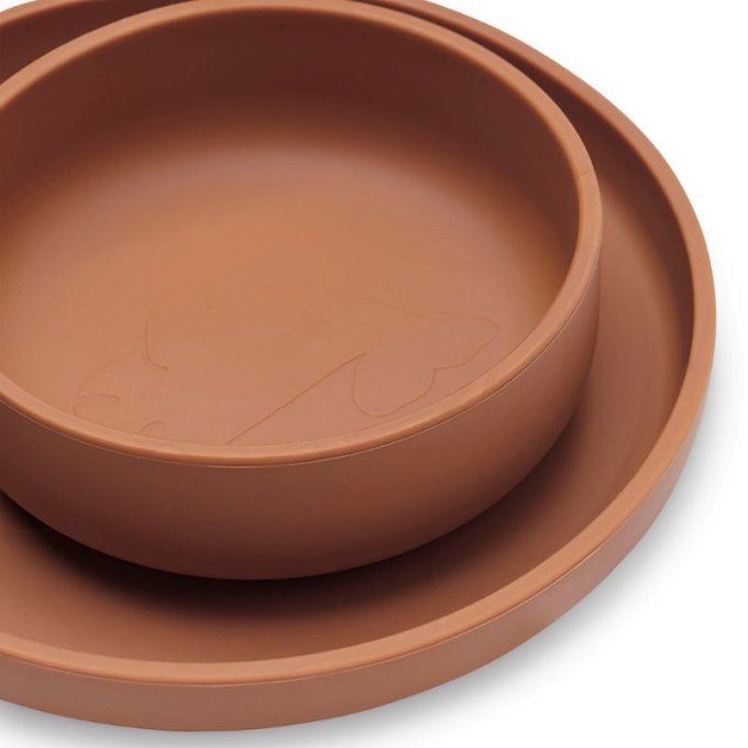 Coffret repas bébé silicone Jollein Caramel