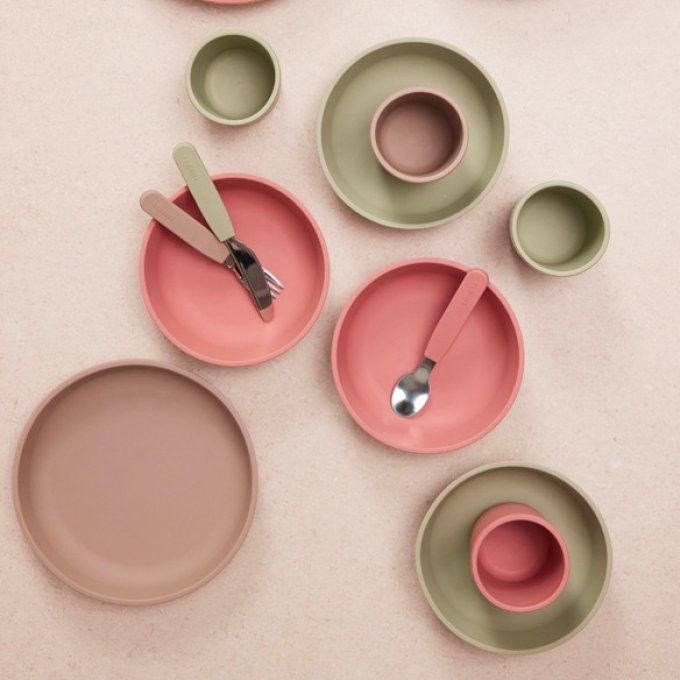 Coffret repas en silicone bébé enfant Filibabba rose