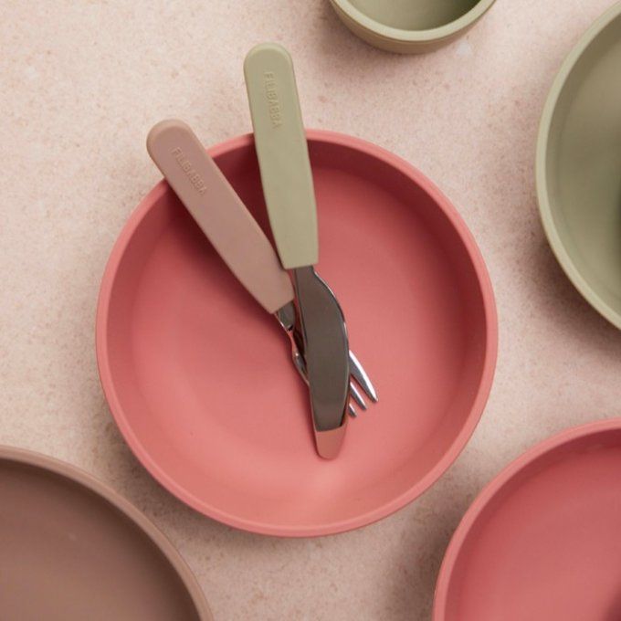 Coffret repas en silicone bébé enfant Filibabba rose