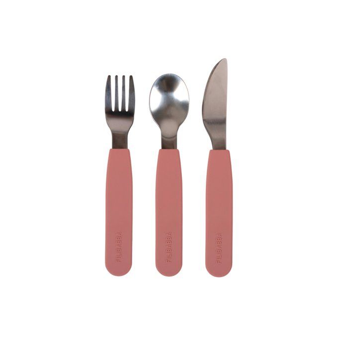 Ensemble couverts silicone acier enfant Filibabba rose