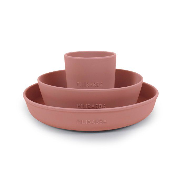 Coffret repas en silicone bébé enfant Filibabba rose