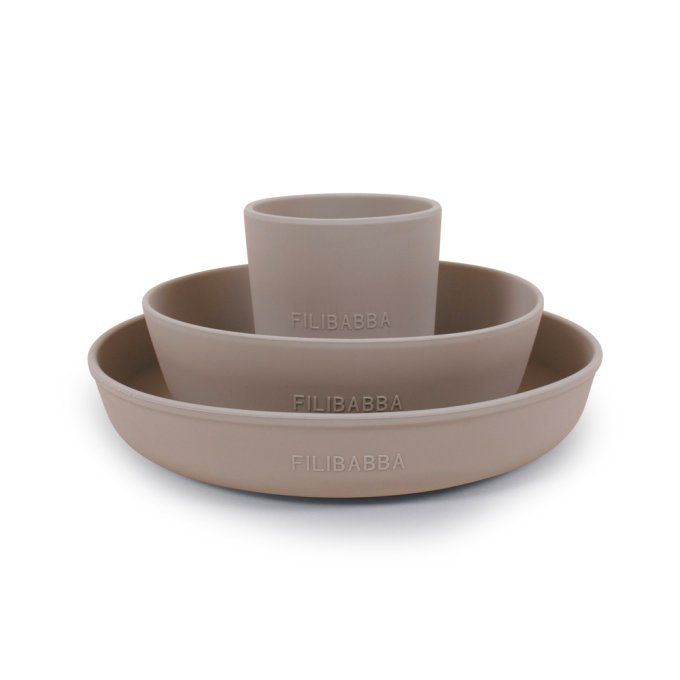 Coffret repas en silicone bébé enfant Filibabba taupe