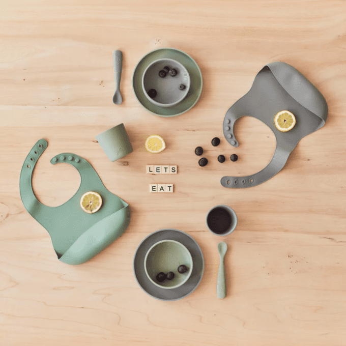 Coffret repas bébé silicone Jollein Storm Grey