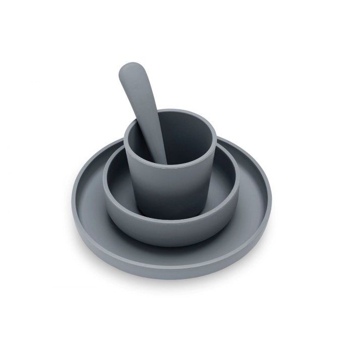 Coffret repas bébé silicone Jollein Storm Grey