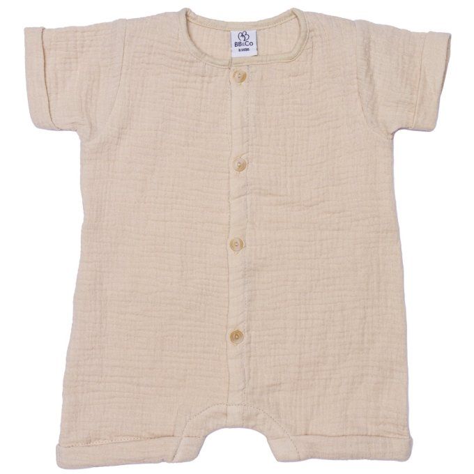 combishort manches courtes bébé BB&CO gaze coton beige