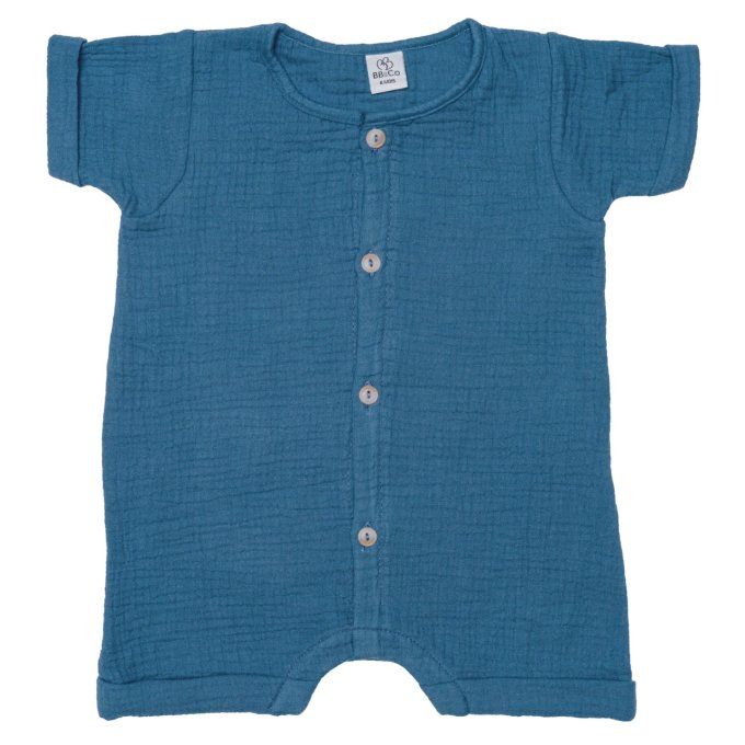 combishort manches courtes bébé BB&CO gaze coton bleue