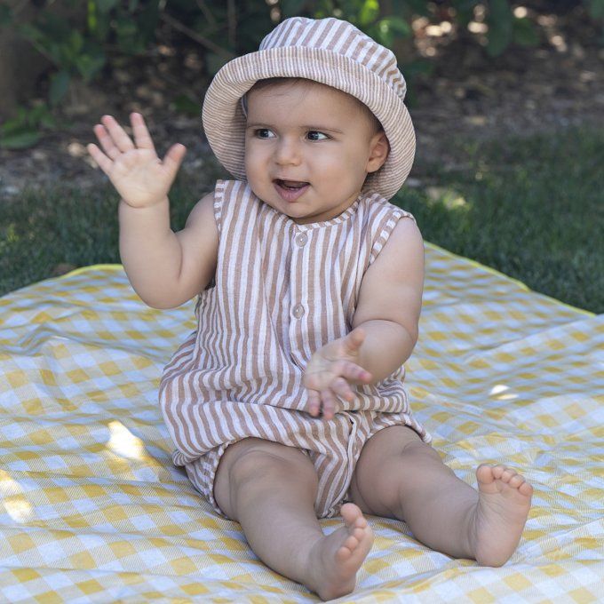 Chapeau bob bébé gaze de coton bio BB&CO rayé caramel