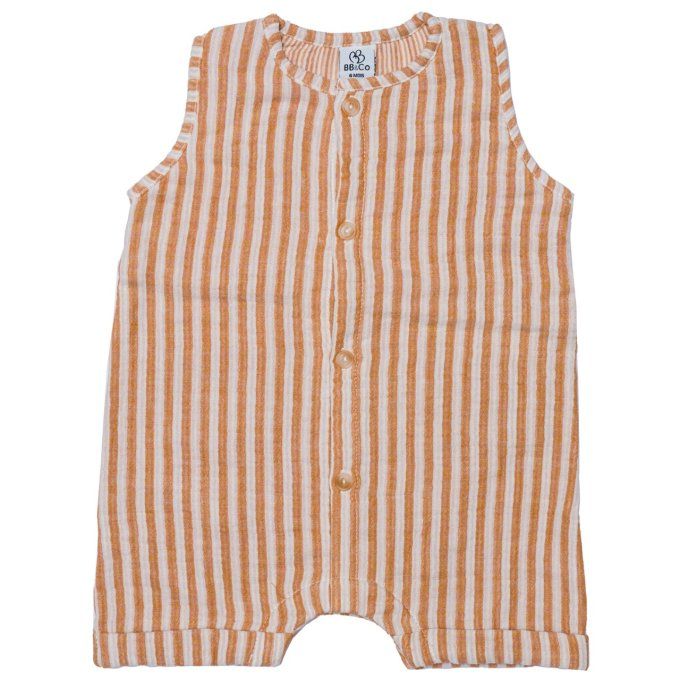 combishort sans manches bébé BB&CO gaze de coton rayé