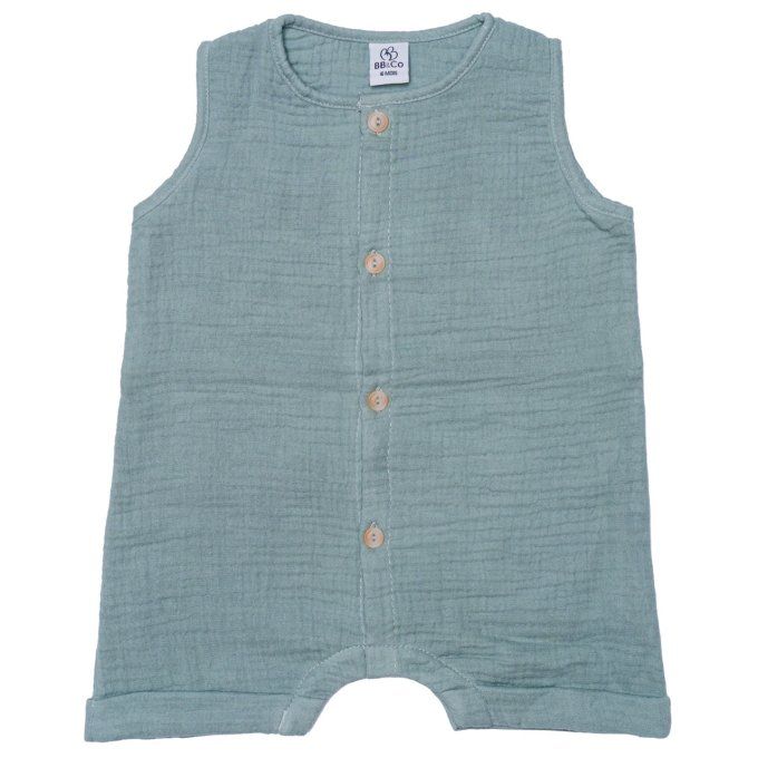 combishort sans manches bébé BB&CO gaze de coton vert