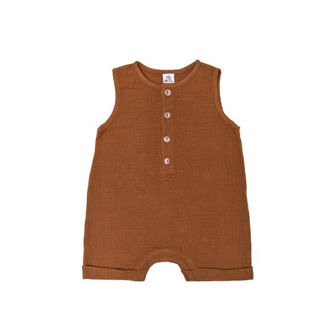 Combishort sans manches bébé BB&CO gaze coton havane