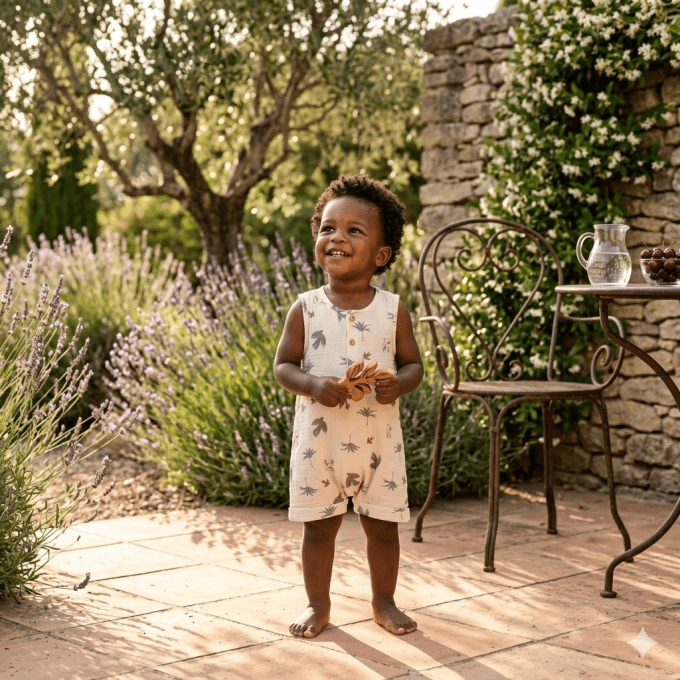 Combishort sans manches bébé BB&CO gaze coton oiseaux