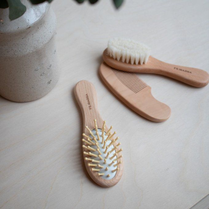 Ensemble brosses et peigne bois bébé Filibabba