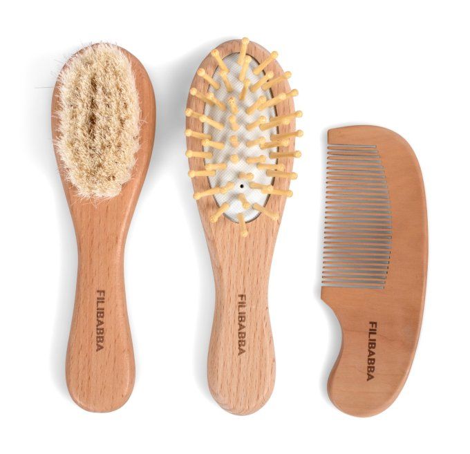 Ensemble brosses et peigne bois bébé Filibabba