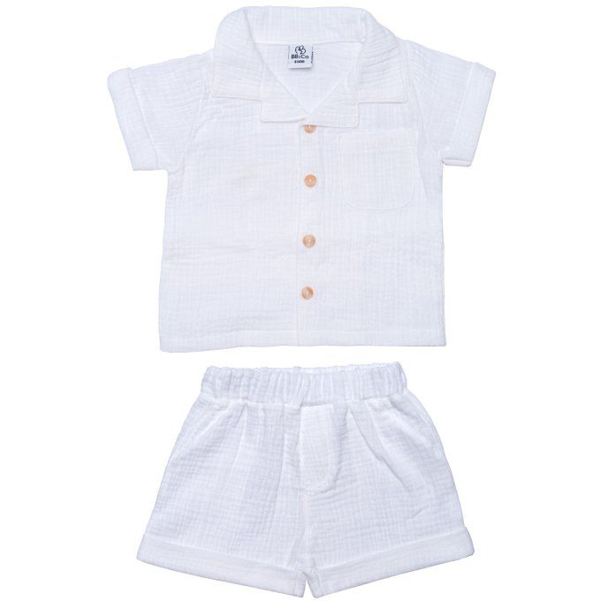 Ensemble chemise short bébé BB&CO gaze de coton blanc
