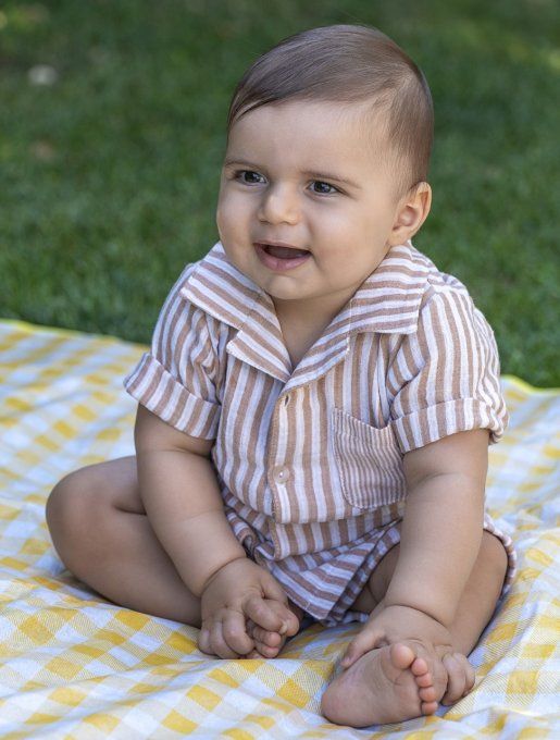 Ensemble chemise short bébé BB&CO gaze de coton rayé