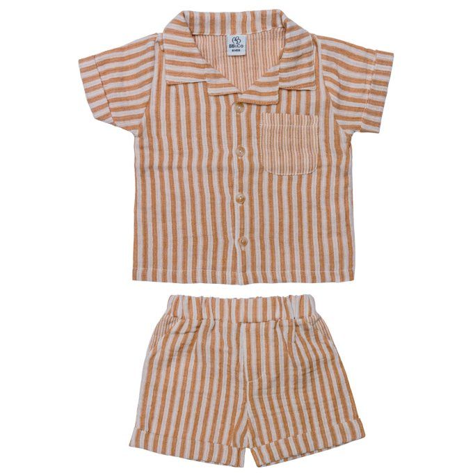 Ensemble chemise short bébé BB&CO gaze de coton rayé