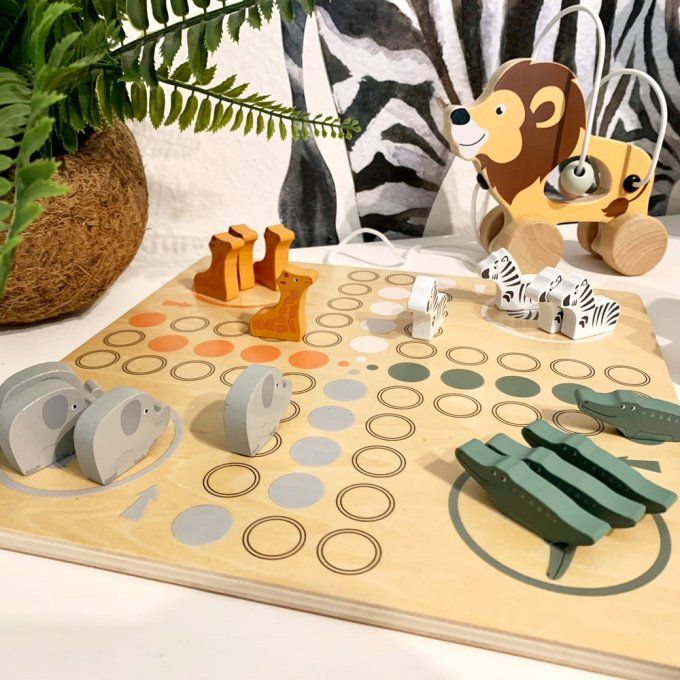 Ludo animaux safari jeu de société bois petits chevaux