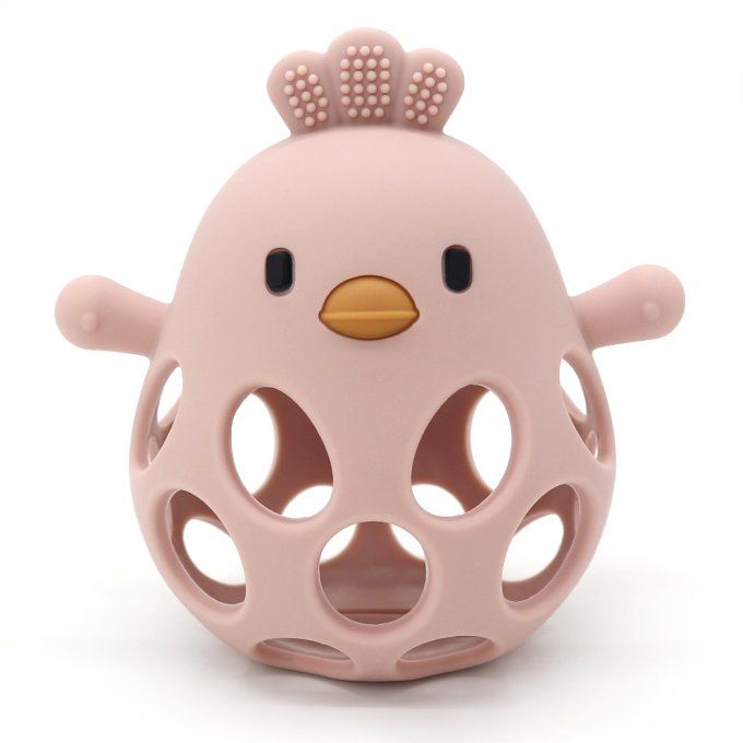 Balle de dentition bébé poussin en silicone Magni rose