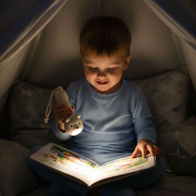 Lampe torche enfant en silicone Little L ours blanc