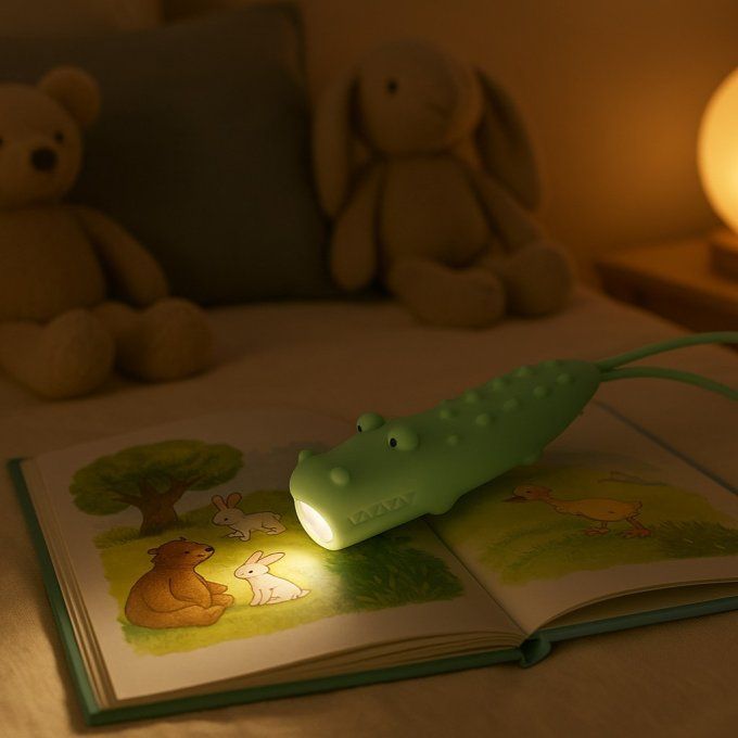 Lampe torche enfant en silicone Little L crocodile vert