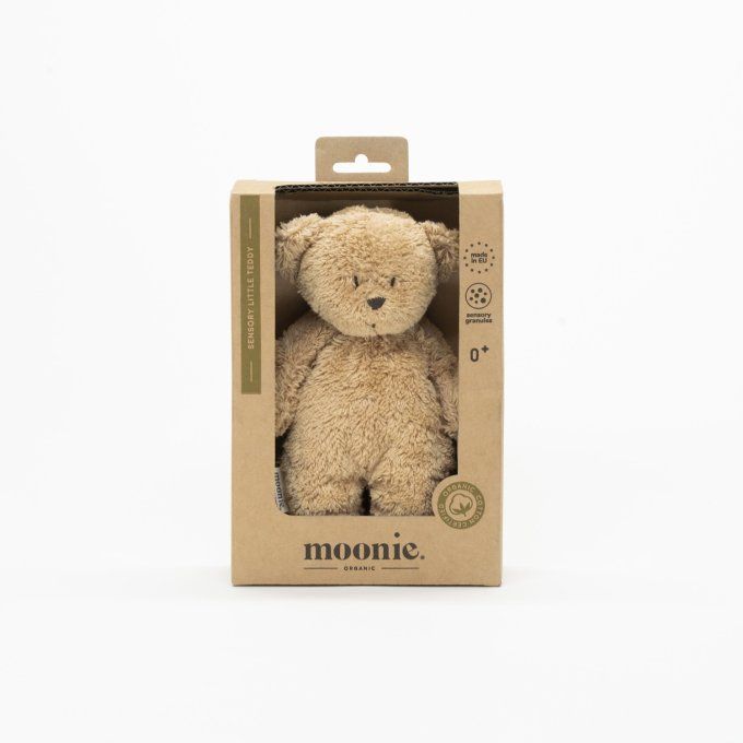 Mini Ours Sensoriel Moonie Cappuccino Peluche Coton Bio