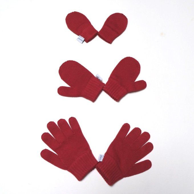 moufles et gants coton bio Poule Party rouge