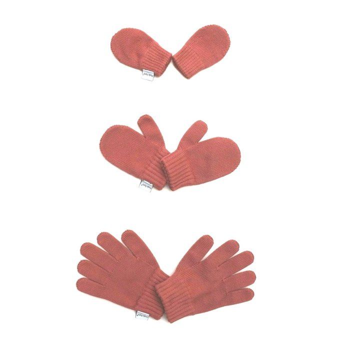 moufles et gants coton bio Poule Party terracotta