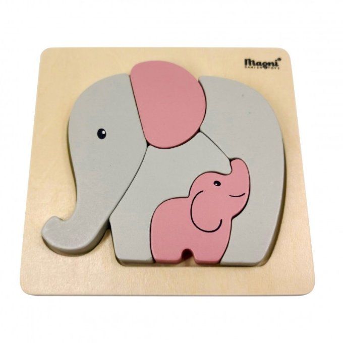 Puzzle en bois éléphant 5 pièces Magni gris rose