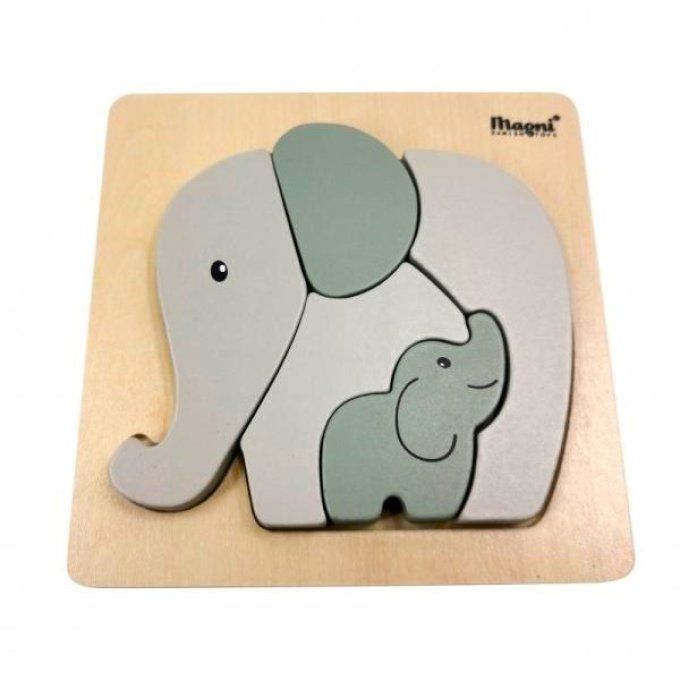 Puzzle en bois éléphant 5 pièces Magni gris vert