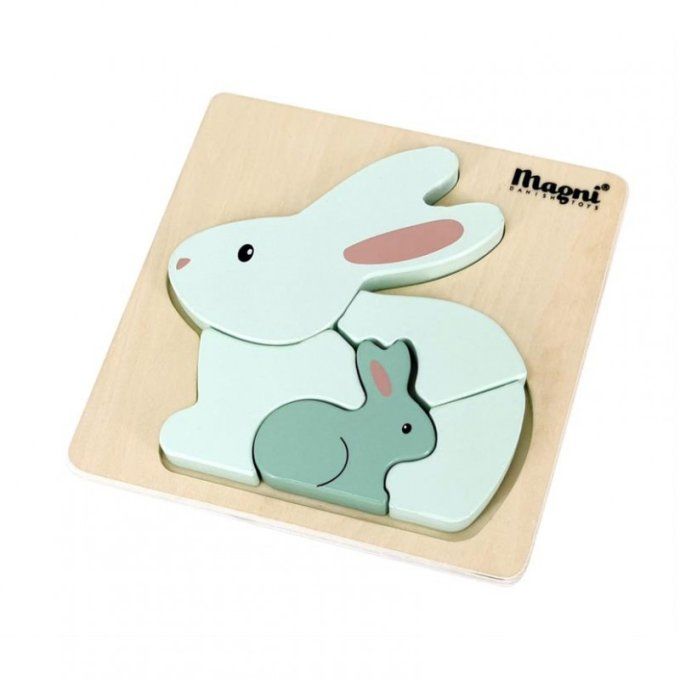 Puzzle en bois lapin 5 pièces Magni vert céladon