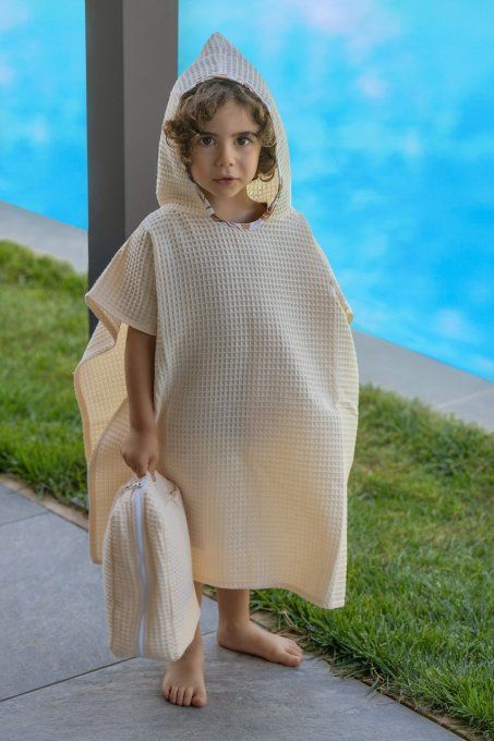 Poncho de bain nid d'abeille enfant 3-5 ans BB&CO écru