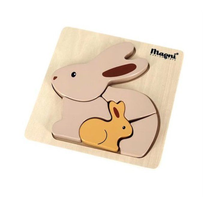 Puzzle en bois lapin 5 pièces Magni beige moutarde