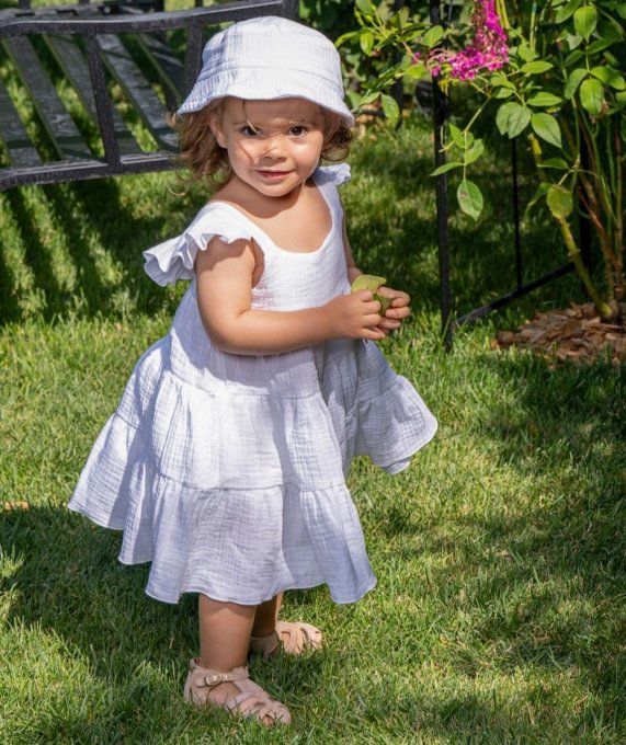 Chapeau bob bébé gaze de coton bio BB&CO blanc