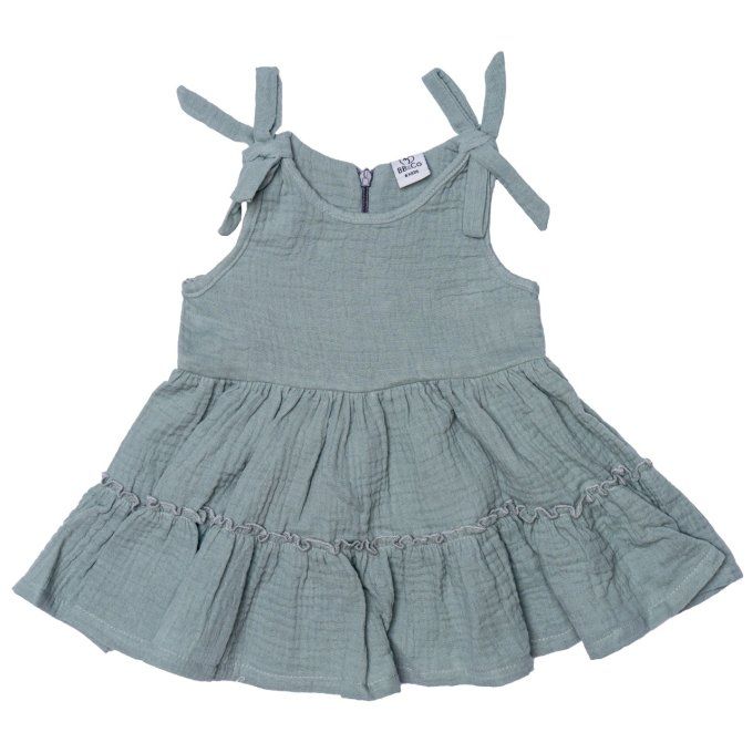 Robe à étages bébé fille BB&CO gaze de coton vert