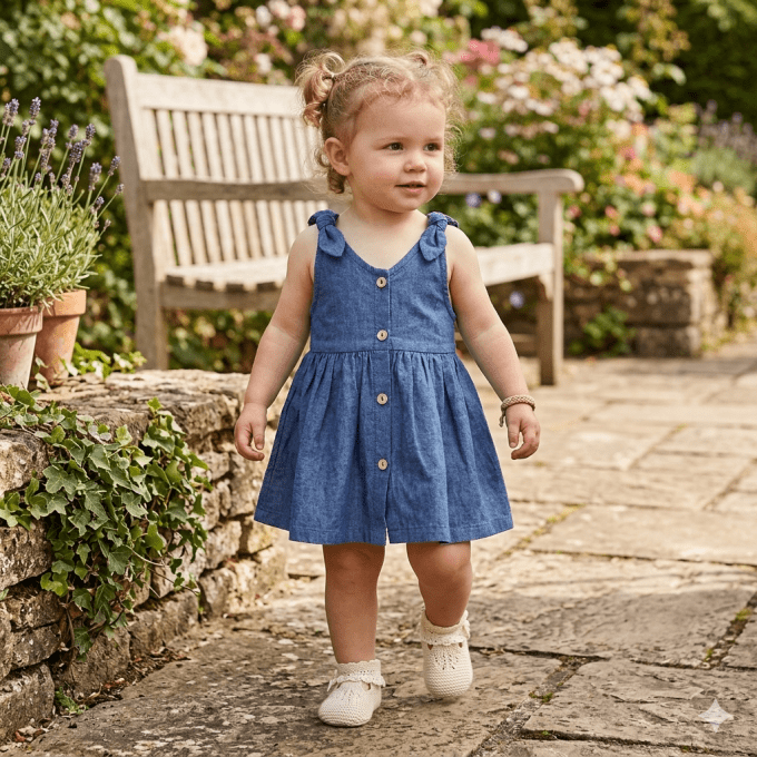 Robe évasée petits noeuds bébé fille BB&CO bleu jean