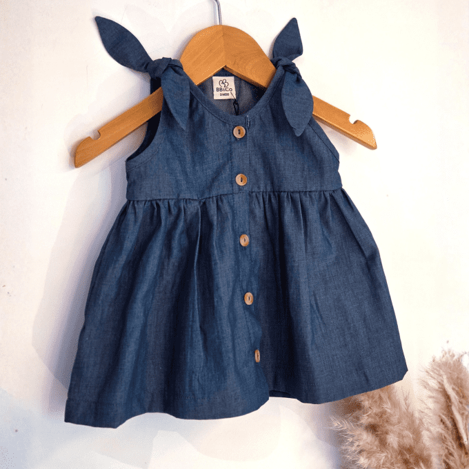 Robe évasée petits noeuds bébé fille BB&CO bleu jean