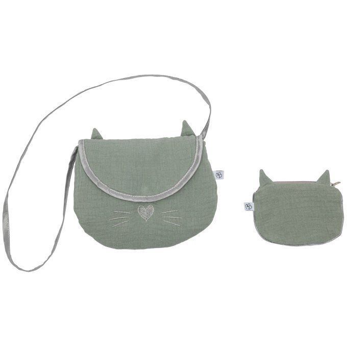 Sac bandoulière+porte-monnaie fillette BB&CO chat vert
