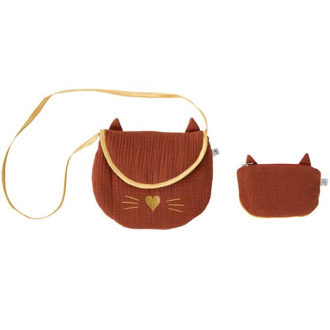 Sac bandoulière+porte-monnaie fillette BB&CO chat toffee