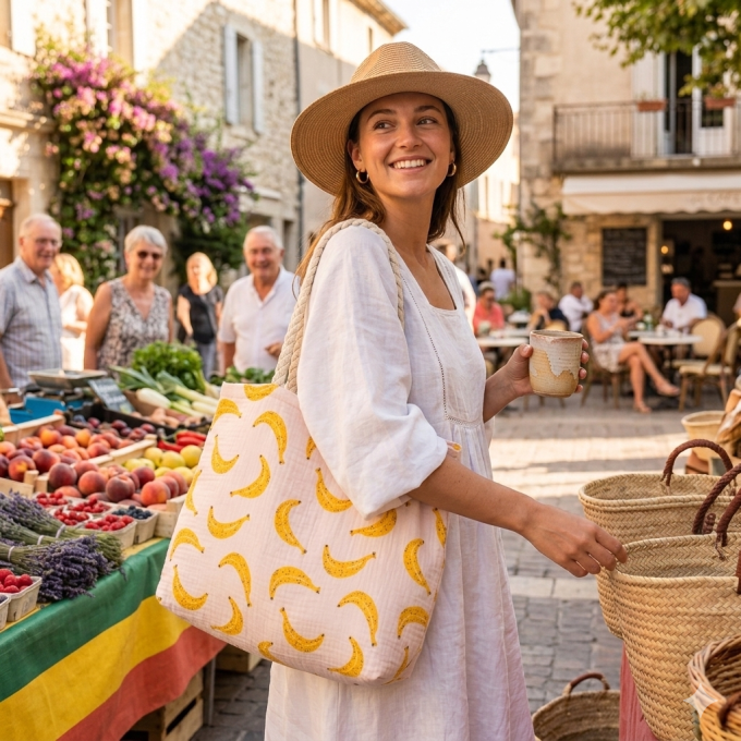 Sac cabas multifonction Mom bag coton BB&CO banane